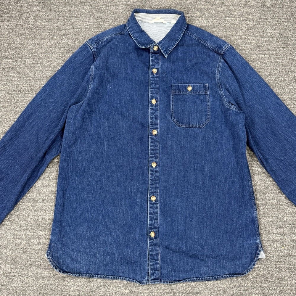 White Stuff Shirt Men Large Blue Denim Long Sleeve Classic Workwear Jean Staple